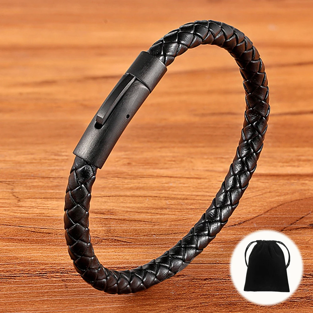 XQNI Classic Men Leather Bracelet Simple Black Stainless Steel Clasp Accessories Hand-woven Charm Jewelry Gifts With Velvet Bag
XQNI Classic Men Leather Bracelet Simple Black Stainless Steel Clasp Accessories Hand-woven Charm Jewelry Gifts With Velvet Bag