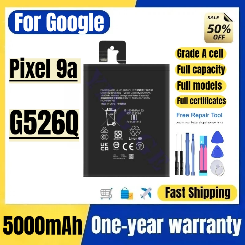 Аккумулятор G526Q для мобильного телефона Google Pixel 9a, высококачественный, большой емкости, сменный, класс А, с инструментами
Аккумулятор G526Q для мобильного телефона Google Pixel 9a, высококачественный, большой емкости, сменный, класс А, с инструментами