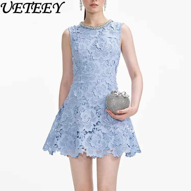 Niche French Summer New Blue Short Birthday Party Dress Temperament Diamond Ornament Crew Neck Sleeveless Lace Dresses
Niche French Summer New Blue Short Birthday Party Dress Temperament Diamond Ornament Crew Neck Sleeveless Lace Dresses