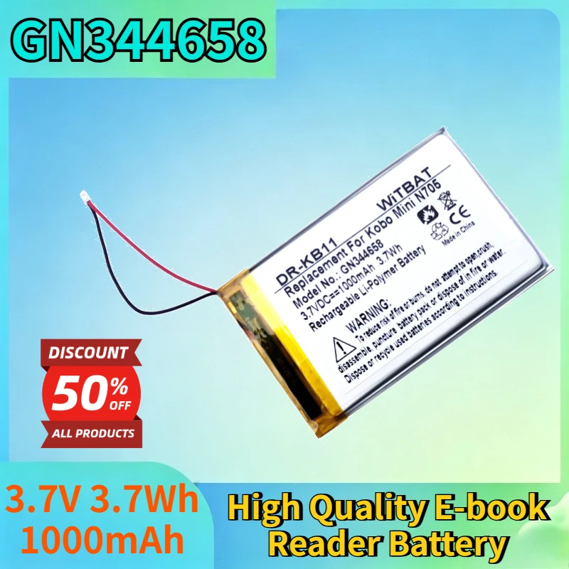 Newest GN344658 3.7V 3.7Wh 1000mAh Lithium-polymer Rechargeable Battery for Kobo Mini N705 High Quality E-book Reader Battery
Newest GN344658 3.7V 3.7Wh 1000mAh Lithium-polymer Rechargeable Battery for Kobo Mini N705 High Quality E-book Reader Battery