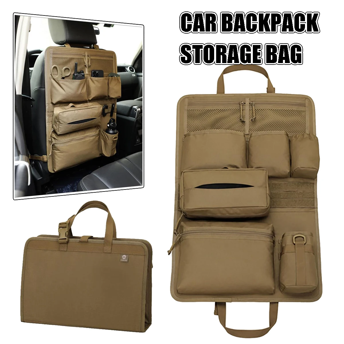 Car Backpack Storage Bag with Multiple Pockets and Pouches Molle Vehicle Cover Protector for Truck SUV MPV Saloon Van Seat Back
Car Backpack Storage Bag with Multiple Pockets and Pouches Molle Vehicle Cover Protector for Truck SUV MPV Saloon Van Seat Back