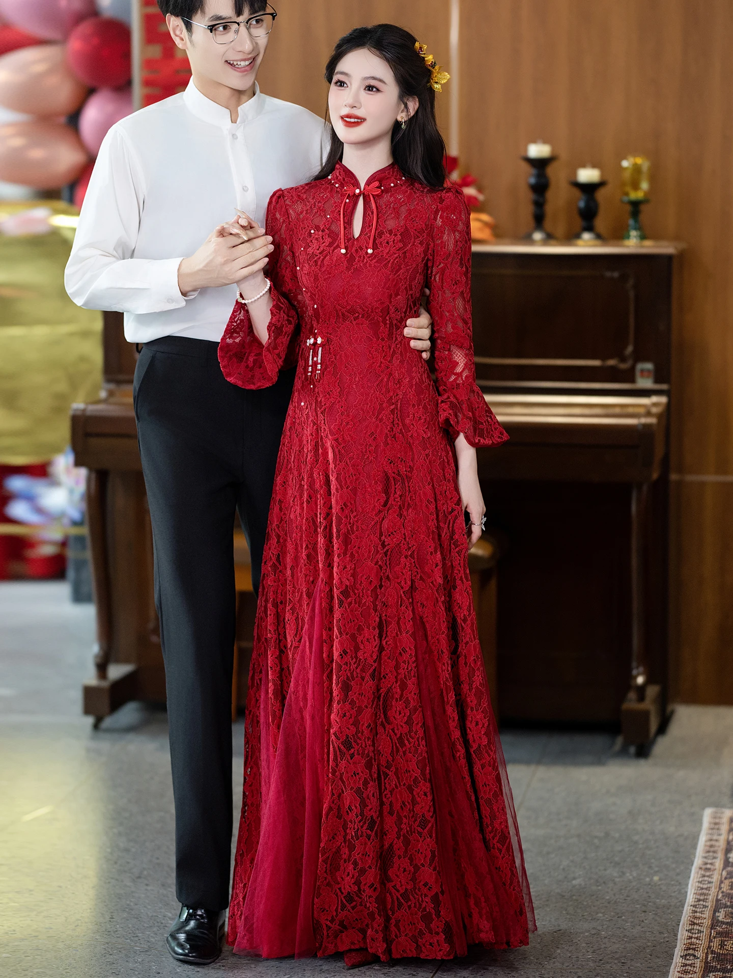 Red Lace Engagement Dr Wedding Day Gown Vintage Sle Floor-Length Long Sve Bridesmaid Dr for Wedding Par KTV
Red Lace Engagement Dr Wedding Day Gown Vintage Sle Floor-Length Long Sve Bridesmaid Dr for Wedding Par KTV