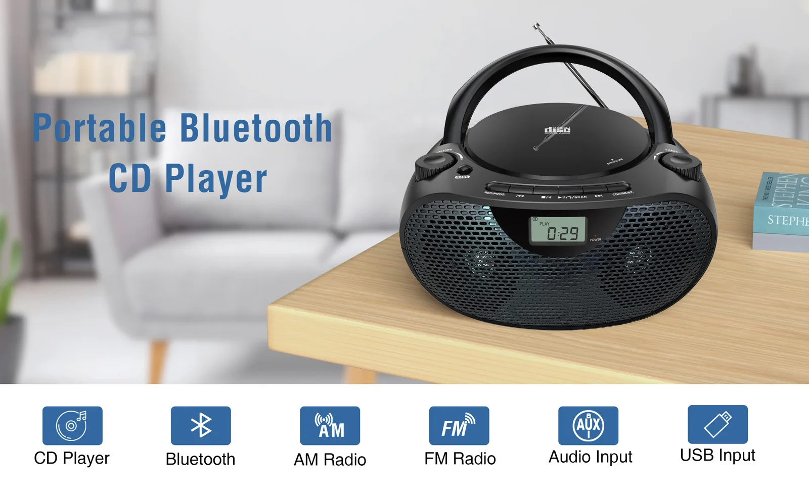Portable Bluetooth CD boombox USB Port Speakers with AM FM Radio AC DC Power MP3 Playback CD Player Stereo Sound Speaker
Portable Bluetooth CD boombox USB Port Speakers with AM FM Radio AC DC Power MP3 Playback CD Player Stereo Sound Speaker