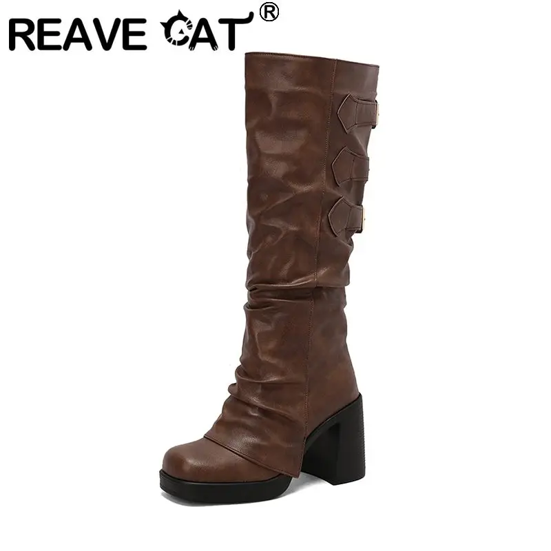REAVE CAT 2025 Новый дизайн Женские сапоги до колена с квадратным носком на блочном каблуке 9 см Платформа 2 см Слипоны с пряжками на ремне Большой размер 42 43 44
REAVE CAT 2025 Новый дизайн Женские сапоги до колена с квадратным носком на блочном каблуке 9 см Платформа 2 см Слипоны с пряжками на ремне Большой размер 42 43 44