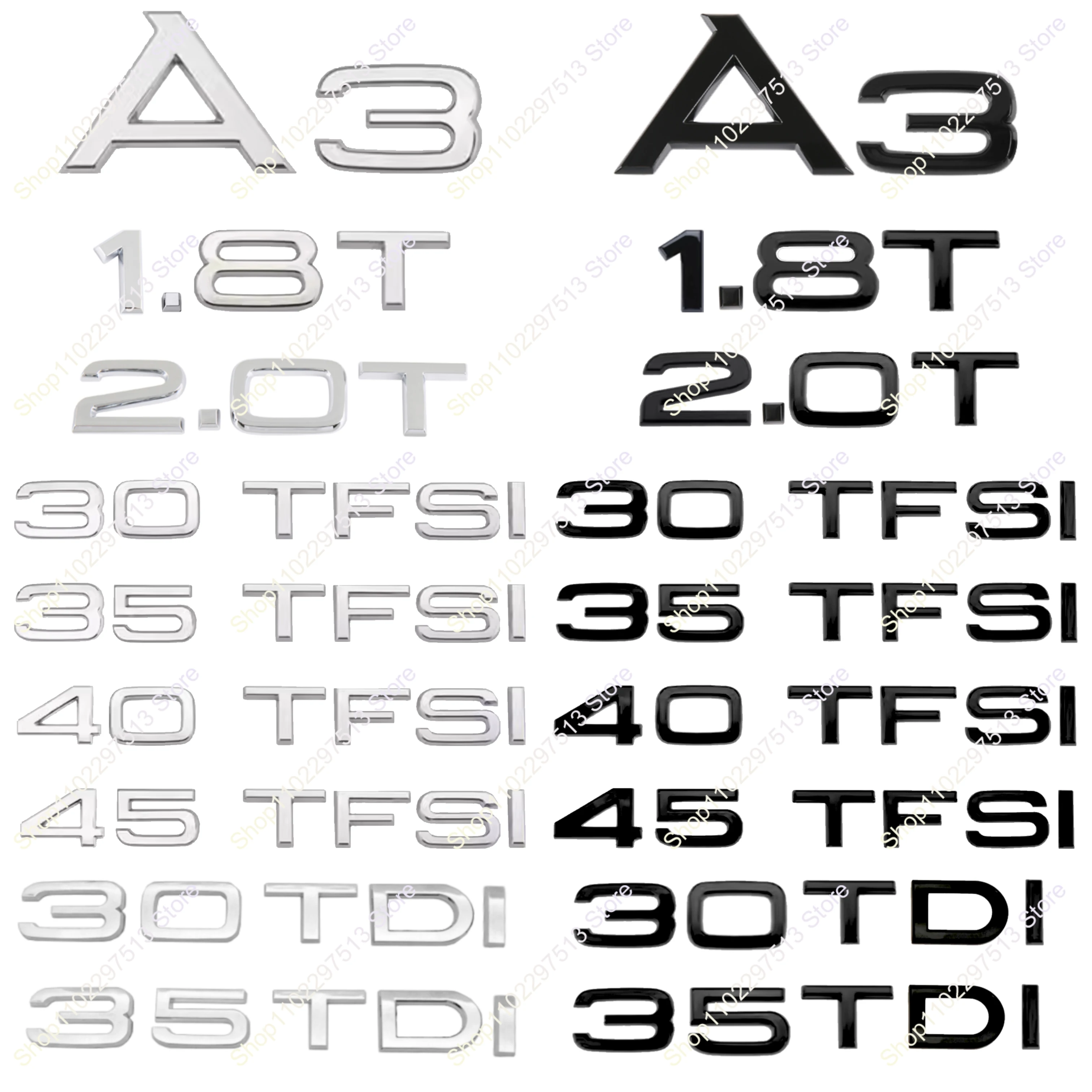 3D Chrome Silver Black 45 40 35 30 TFSI 30 35 1.6 TDI 1.8 2.0 T ABS Emblem For A3 Series Car Trunk Nameplate Badge Sticker
3D Chrome Silver Black 45 40 35 30 TFSI 30 35 1.6 TDI 1.8 2.0 T ABS Emblem For A3 Series Car Trunk Nameplate Badge Sticker