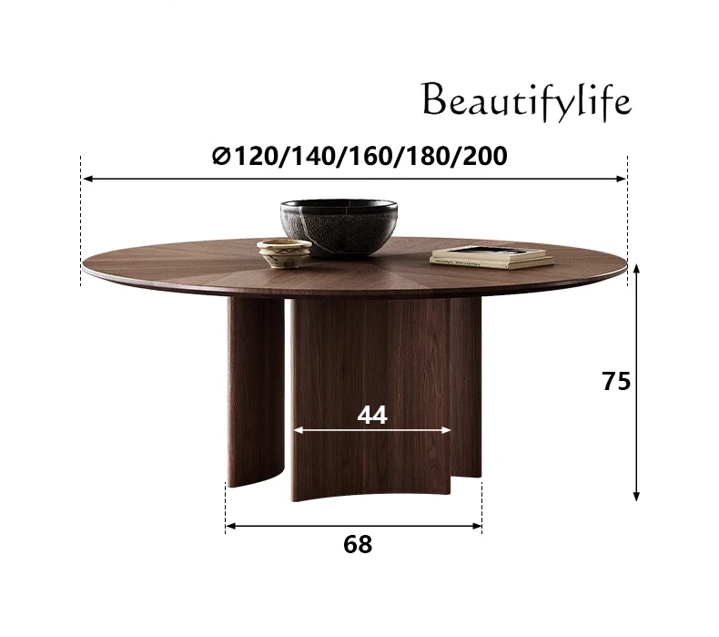Nordic medieval solid wood dining table household simple walnut round dining table
Nordic medieval solid wood dining table household simple walnut round dining table