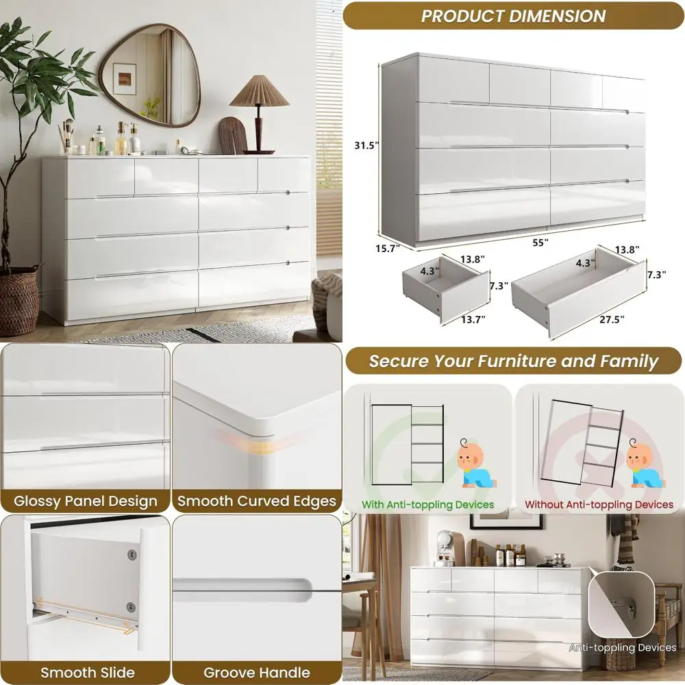 Элегантный белый комод для спальни 55 дюймов с 10 ящиками для стильного хранения вещей
Элегантный белый комод для спальни 55 дюймов с 10 ящиками для стильного хранения вещей