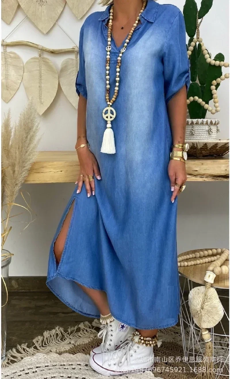 Summer Loose Solid Retro Plus Size Dresses Casual Party Long Sleeve Denim Maxi Dress Chic Women's Clothing
Summer Loose Solid Retro Plus Size Dresses Casual Party Long Sleeve Denim Maxi Dress Chic Women's Clothing