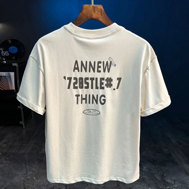 Summer new letter printed short sleeved T-shirt for men, loose half sleeved American casual versatile top
Summer new letter printed short sleeved T-shirt for men, loose half sleeved American casual versatile top