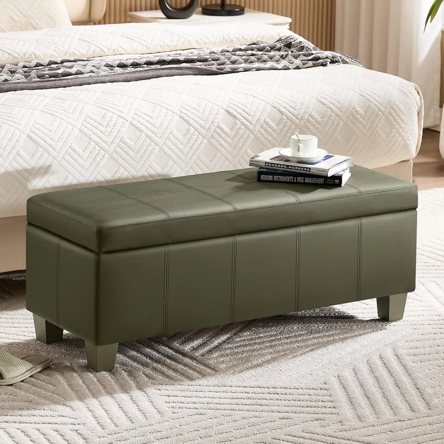 41" Faux Leather Storage Ottoman, Stitch Tufted Rectangle Upholstered End Of Bed Storage Bench, Entryway Large, Customized
41" Faux Leather Storage Ottoman, Stitch Tufted Rectangle Upholstered End Of Bed Storage Bench, Entryway Large, Customized