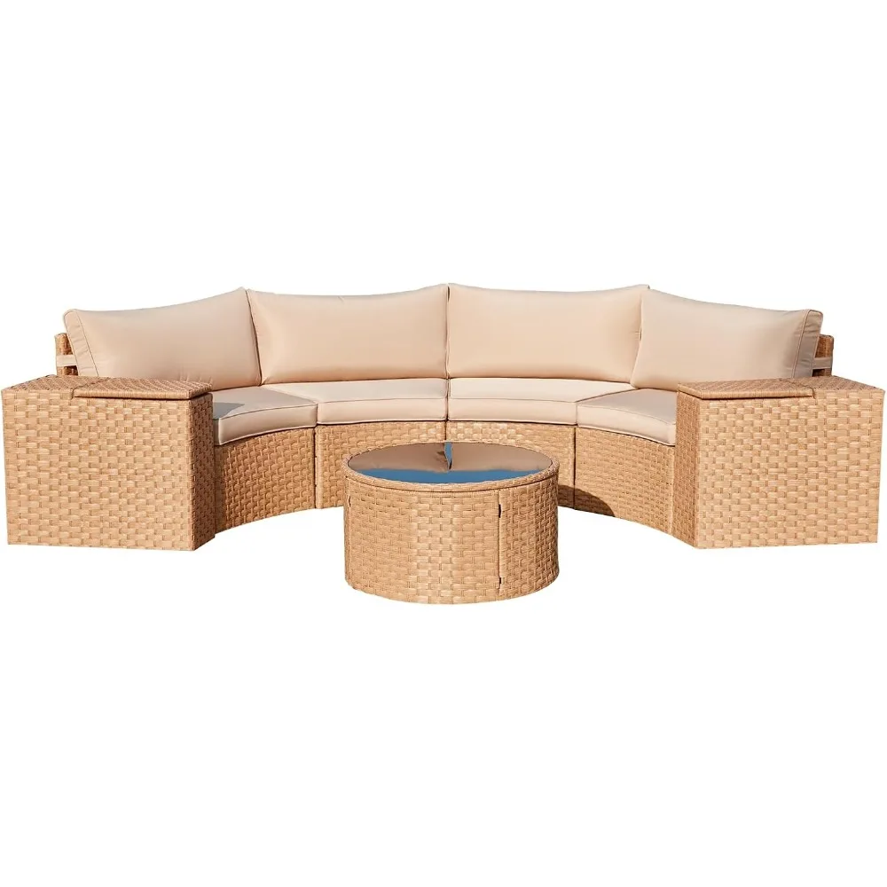 7 Piece Patio Furniture Sets, Half Moon Conversation Sofa Set, Curved Wicker Outdoor Sectional with 2 Storage Armrests
7 Piece Patio Furniture Sets, Half Moon Conversation Sofa Set, Curved Wicker Outdoor Sectional with 2 Storage Armrests
