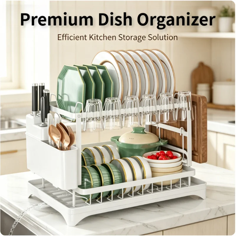 Premium Rustproof 2-Tier Dish Drying Rack Metal Large Capacity with Drain Tray for Kitchen Counter Storage
Premium Rustproof 2-Tier Dish Drying Rack Metal Large Capacity with Drain Tray for Kitchen Counter Storage