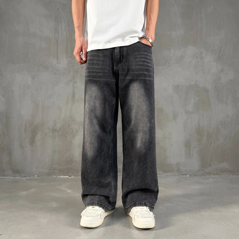 Men's Black Gray Washed Baggy Wide Leg Jeans, Non-Stretch Vintage Loose Straight Leg Denim Pants, All Season Streetwear Trousers
Men's Black Gray Washed Baggy Wide Leg Jeans, Non-Stretch Vintage Loose Straight Leg Denim Pants, All Season Streetwear Trousers