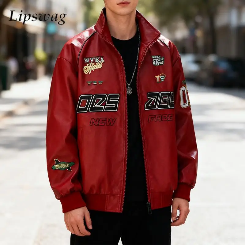 Vintage Embroidery Patches PU Leather Jacket Mens Motorcycle Style Outerwear Men Fall Winter Trendy Stand Collar Zipper Jackets
Vintage Embroidery Patches PU Leather Jacket Mens Motorcycle Style Outerwear Men Fall Winter Trendy Stand Collar Zipper Jackets