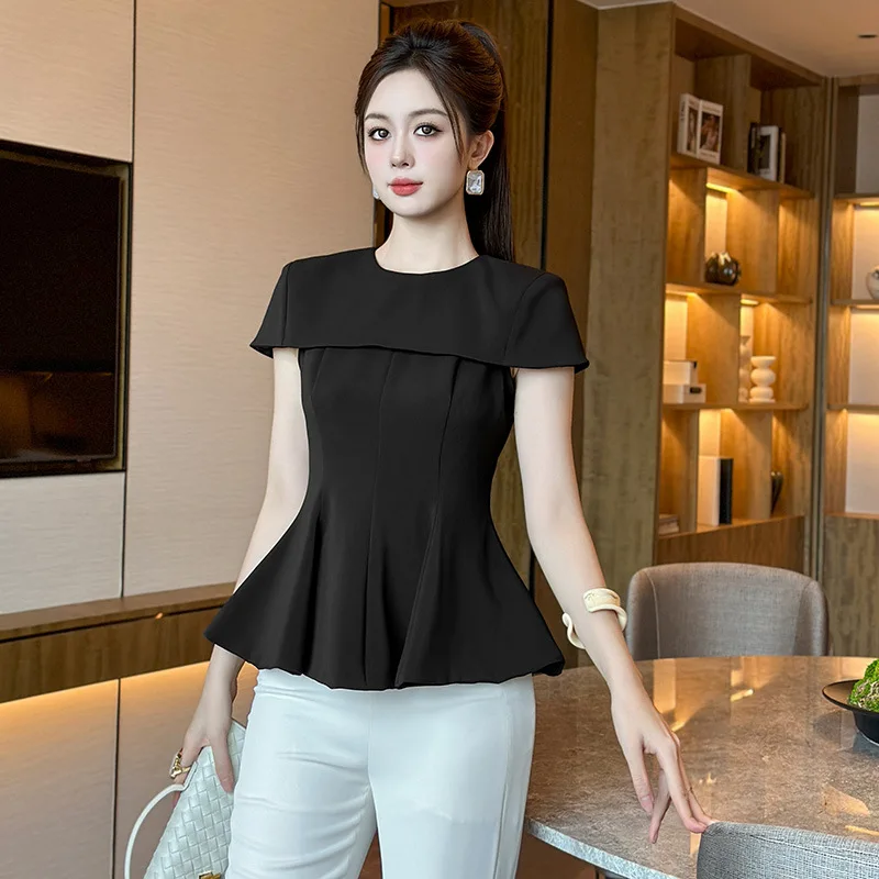 2026 summer new women's design cloak-type short-sleeved waist top Royal sister wind ruffle edge shirt 45201
2026 summer new women's design cloak-type short-sleeved waist top Royal sister wind ruffle edge shirt 45201