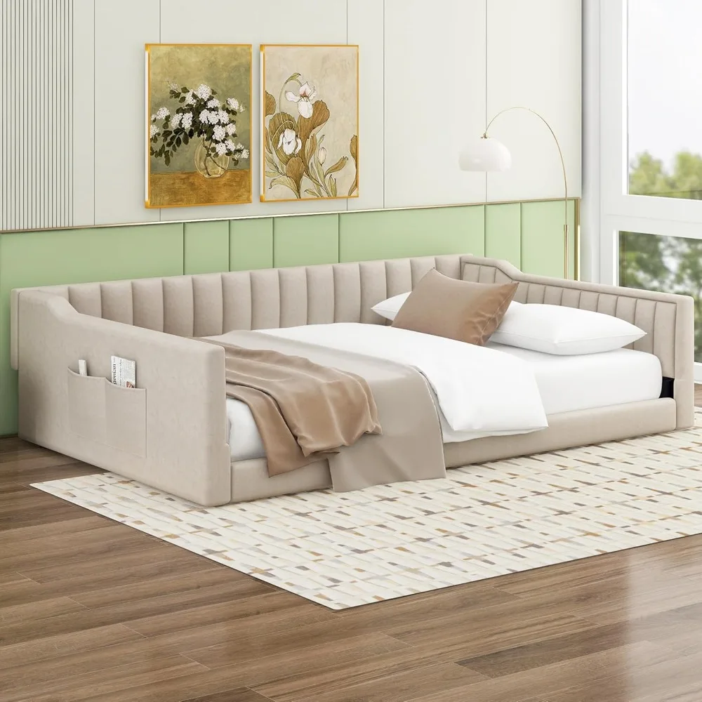 Full XL size sofa bed with side storage bag, velvet upholstered sofa bed frame, living room bedroom, floor soft bed
Full XL size sofa bed with side storage bag, velvet upholstered sofa bed frame, living room bedroom, floor soft bed