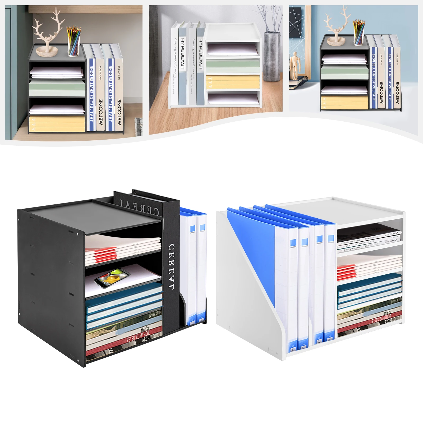 Desktop File Holder Organizer Literature Organizer PVC Mail Sorter with Detachable Shelves for Office and Home,39*31*30cm, White/Black
Desktop File Holder Organizer Literature Organizer PVC Mail Sorter with Detachable Shelves for Office and Home,39*31*30cm, White/Black