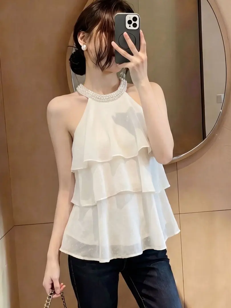Sweet Summer Slimming Pearl Neckline Chiffon Sleeveless Top Women's Fashion Design Sense Crowd Small Backless Vest Strap
Sweet Summer Slimming Pearl Neckline Chiffon Sleeveless Top Women's Fashion Design Sense Crowd Small Backless Vest Strap