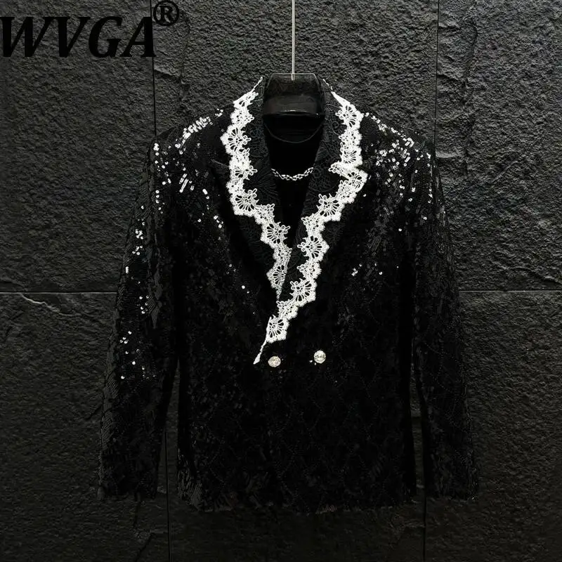 WVGA Spring Autumn New Men Tide High-end Lace Spliced Sequin Shoulder Pad Blazer Light Luxury Niche Chic Casual Coats Ins W24857
WVGA Spring Autumn New Men Tide High-end Lace Spliced Sequin Shoulder Pad Blazer Light Luxury Niche Chic Casual Coats Ins W24857