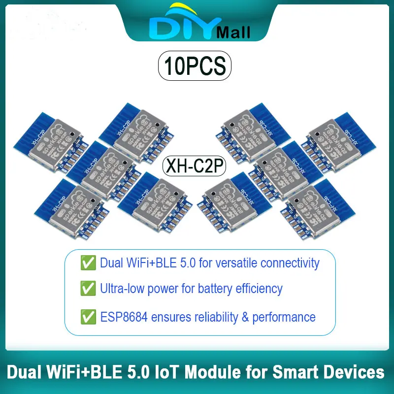 10 шт. XH-C2P ESP8684 WiFi + BLE 5,0 модуль 2,4 ГГц двухрежимная плата IoT, 3,0-3,6 В низкой мощности для умного дома/Arduino
10 шт. XH-C2P ESP8684 WiFi + BLE 5,0 модуль 2,4 ГГц двухрежимная плата IoT, 3,0-3,6 В низкой мощности для умного дома/Arduino