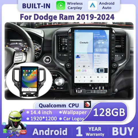 Android14 For Dodge Ram 1500 2019-2024 Car Radio Upgrade Tesla Touch Screen Android Auto Carplay GPS Stereo Navigation Player