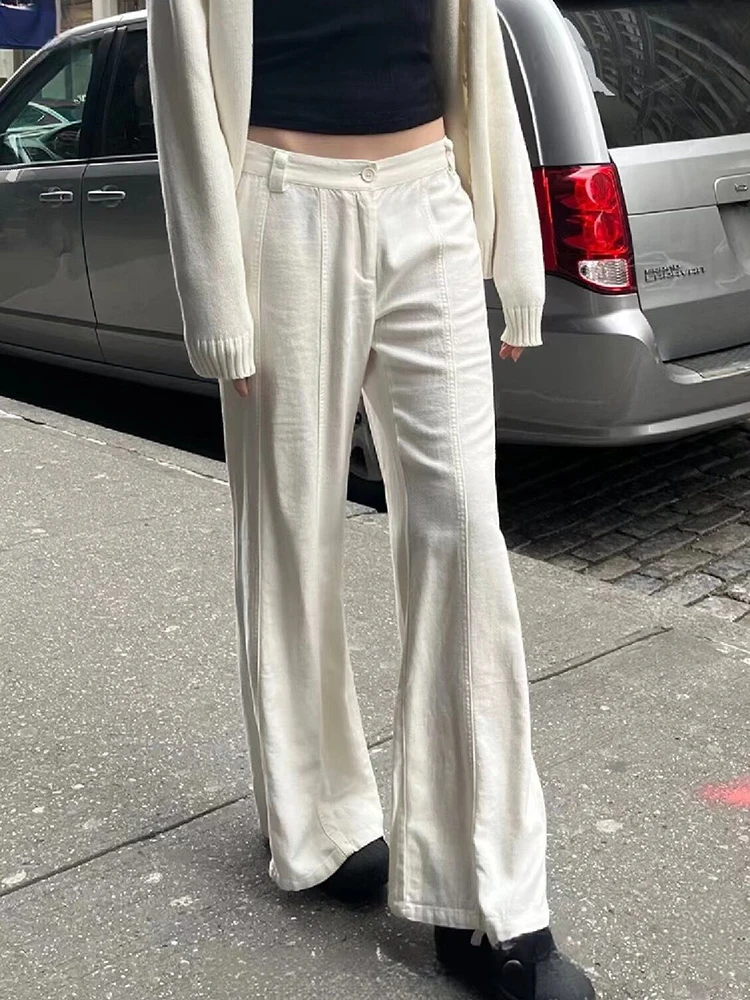 Vintage Beige Casual Flare Pants Women Solid Seams Cotton Linen High Waist Summer Trousers Female Y2k Harajuku Chic Loose Pants
Vintage Beige Casual Flare Pants Women Solid Seams Cotton Linen High Waist Summer Trousers Female Y2k Harajuku Chic Loose Pants