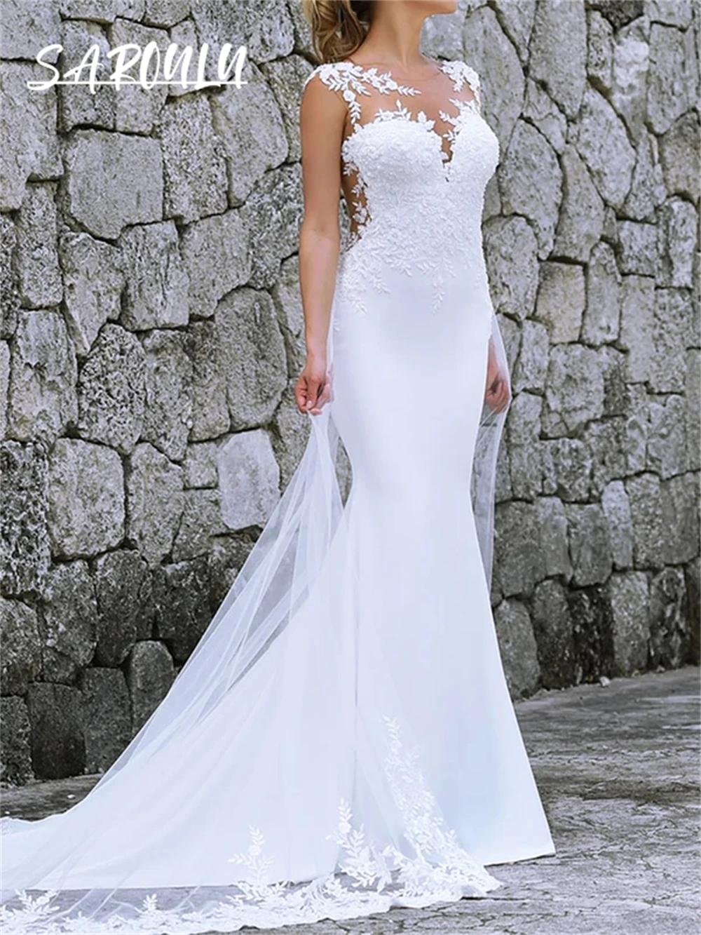 Vintage Sheer Back Mermaid Wedding Dress Sleeveless Lace Satin Women Bridal Gown Classic Lace Appliques Bride Dresses
Vintage Sheer Back Mermaid Wedding Dress Sleeveless Lace Satin Women Bridal Gown Classic Lace Appliques Bride Dresses