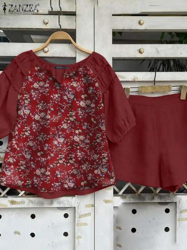 2pcs Fashion Women Tracksuits Summer Bohemain Floral Prints Blouse Short Sets ZANZEA Vintage Matching Set Casual Holiday Outfits
2pcs Fashion Women Tracksuits Summer Bohemain Floral Prints Blouse Short Sets ZANZEA Vintage Matching Set Casual Holiday Outfits