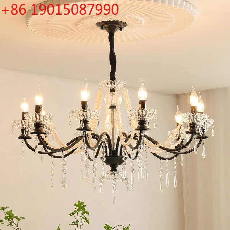 French retro chandelier crystal living room antique dining room bedroom pearl black candle lamp
French retro chandelier crystal living room antique dining room bedroom pearl black candle lamp