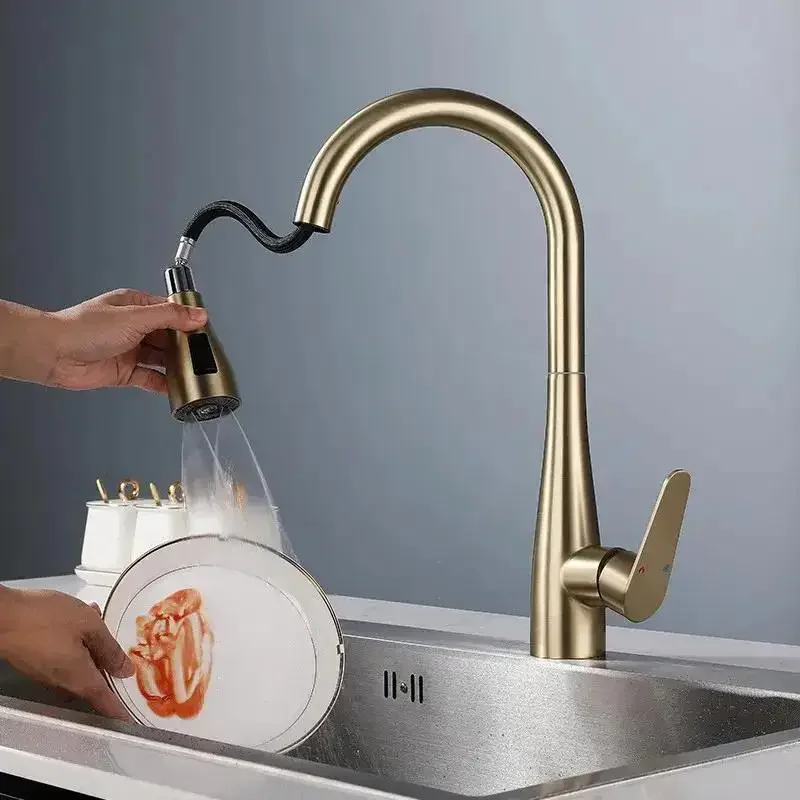 Brushed Gold Pull Out Kitchen Faucet Sink Faucet 360 Degree Rotation Water Tap Deck Mounted Mixer Stream Sprayer Hot Cold Taps
Brushed Gold Pull Out Kitchen Faucet Sink Faucet 360 Degree Rotation Water Tap Deck Mounted Mixer Stream Sprayer Hot Cold Taps