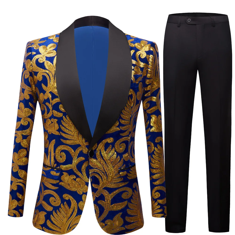England Style Men's Wedding Suits Gold Sequins Velvet Embroidery Blazer Pants 2 Piece Set Evening Party Host Tuxedo Suit Costume
England Style Men's Wedding Suits Gold Sequins Velvet Embroidery Blazer Pants 2 Piece Set Evening Party Host Tuxedo Suit Costume