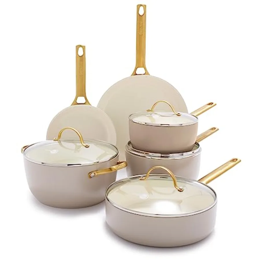 10 Piece Cookware Set Non-Toxic PFAS-Free Hard Anodized Healthy Ceramic Nonstick with Stainless Steel Gold Handle Glass Lids Di
10 Piece Cookware Set Non-Toxic PFAS-Free Hard Anodized Healthy Ceramic Nonstick with Stainless Steel Gold Handle Glass Lids Di