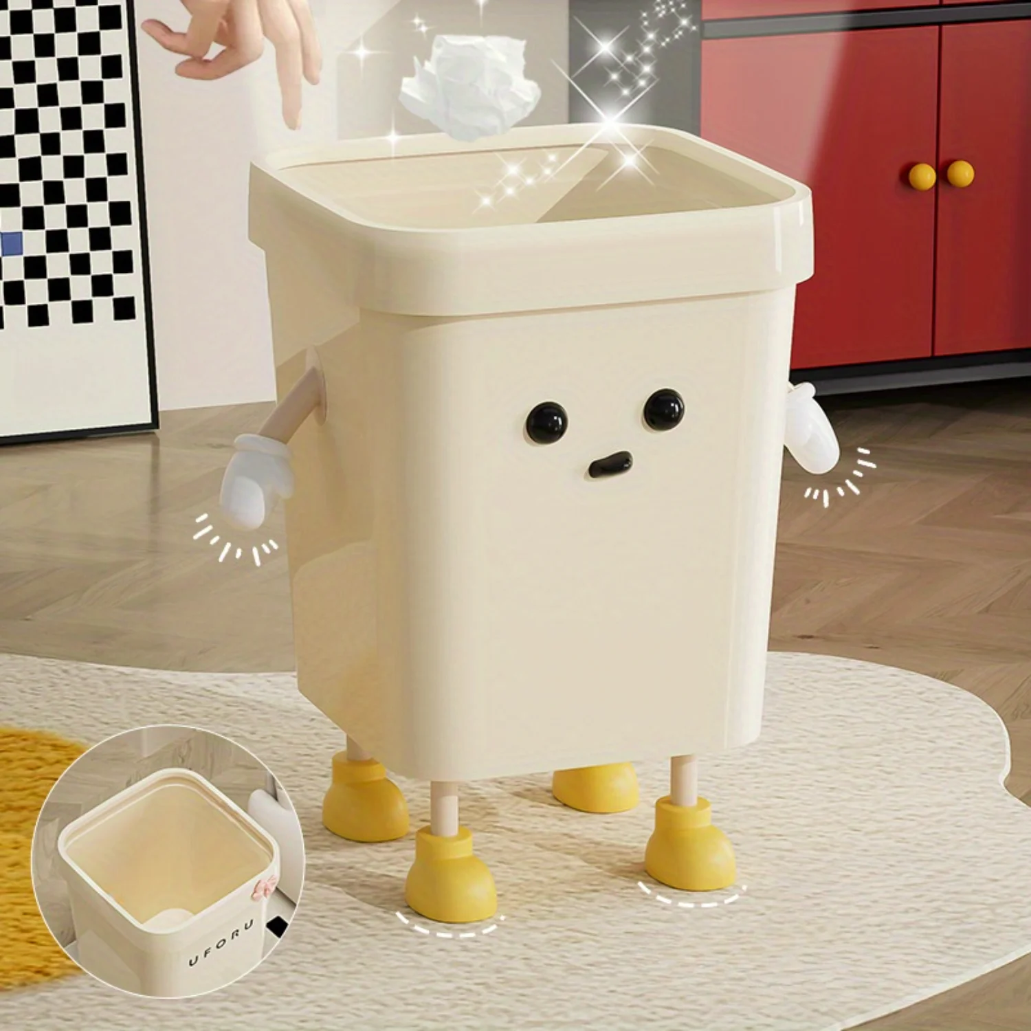 1pc Large Capacity Cute Trash Can - Stylish Plastic Waste Basket with Yellow Feet, Perfect for , Living Room & Bathroom - Durabl
1pc Large Capacity Cute Trash Can - Stylish Plastic Waste Basket with Yellow Feet, Perfect for , Living Room & Bathroom - Durabl