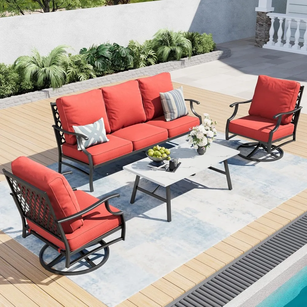4 Piece Metal Outdoor Patio Furniture Sets, Patio Conversation Sets 1 3-seater Sofa, 2 Swivel Chair, Backyard Furniture,
4 Piece Metal Outdoor Patio Furniture Sets, Patio Conversation Sets 1 3-seater Sofa, 2 Swivel Chair, Backyard Furniture,