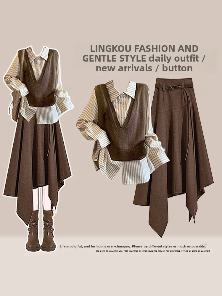 Spring Atmosphere Large Size Women's Vintage Anti-Aging Vest Base Shirt with Irregular Skirt Three-piece Set Casual Style
Spring Atmosphere Large Size Women's Vintage Anti-Aging Vest Base Shirt with Irregular Skirt Three-piece Set Casual Style
