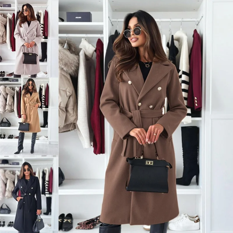 2024Autumn and Winter-Border Women's New Fashion Solid Color Double-Breasted Lace-up Woolen Coat
2024Autumn and Winter-Border Women's New Fashion Solid Color Double-Breasted Lace-up Woolen Coat