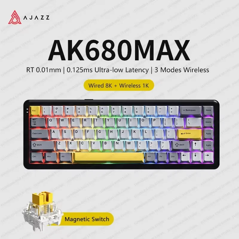 AJAZZ AK680 MAX игровая беспроводная магнитная механическая клавиатура 8k Bluetooth 2,4G магнитный переключатель с низкой задержкой RT 0,01 мм клавиатура
AJAZZ AK680 MAX игровая беспроводная магнитная механическая клавиатура 8k Bluetooth 2,4G магнитный переключатель с низкой задержкой RT 0,01 мм клавиатура