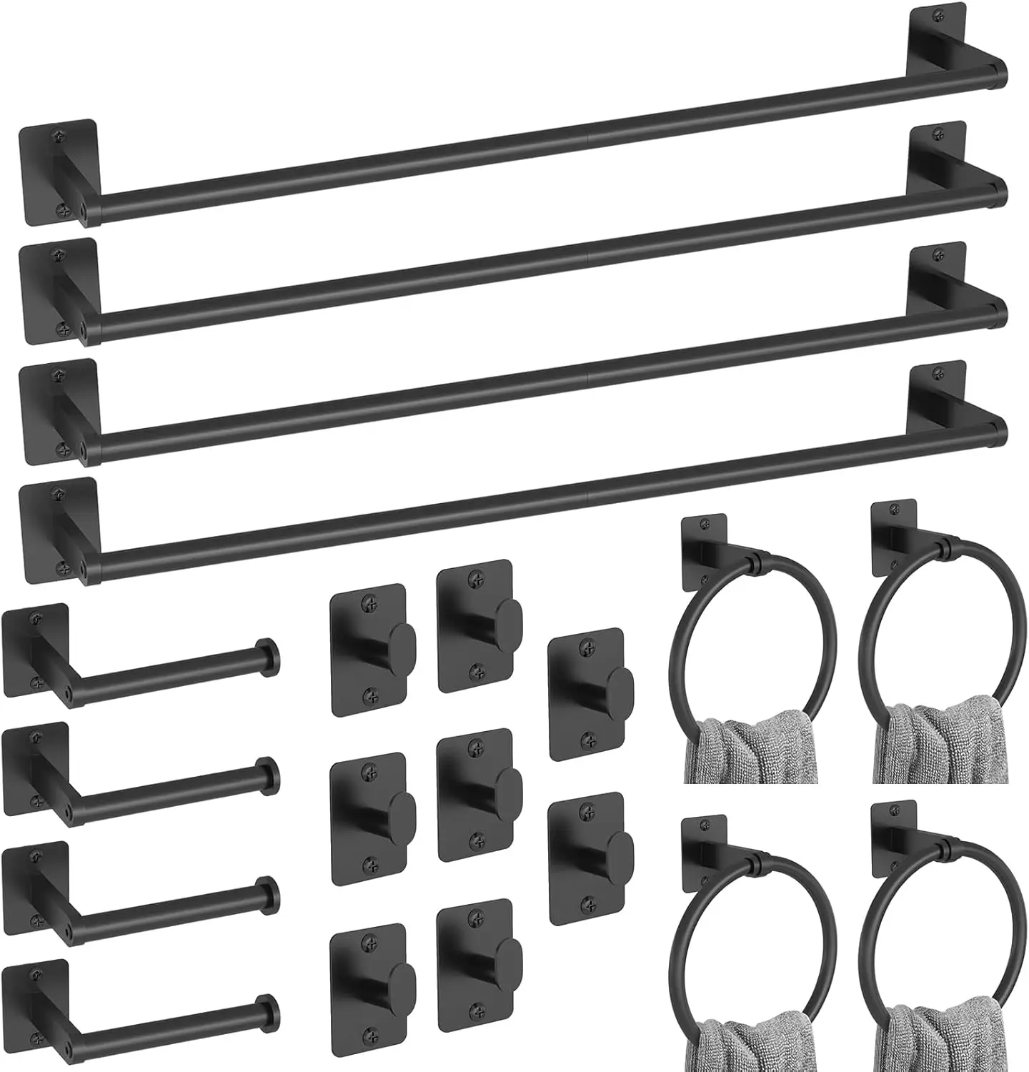 20-Piece Black Bathroom Hardware Set, 24" Towel Bar, Hooks, Toilet Paper Holder, Wall Mounted
20-Piece Black Bathroom Hardware Set, 24" Towel Bar, Hooks, Toilet Paper Holder, Wall Mounted