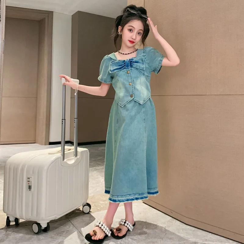 summer teenages girls clothes denim dress set fashion cotton short top+long skirt 2pcs Girl summer suit children outfit clothing
summer teenages girls clothes denim dress set fashion cotton short top+long skirt 2pcs Girl summer suit children outfit clothing