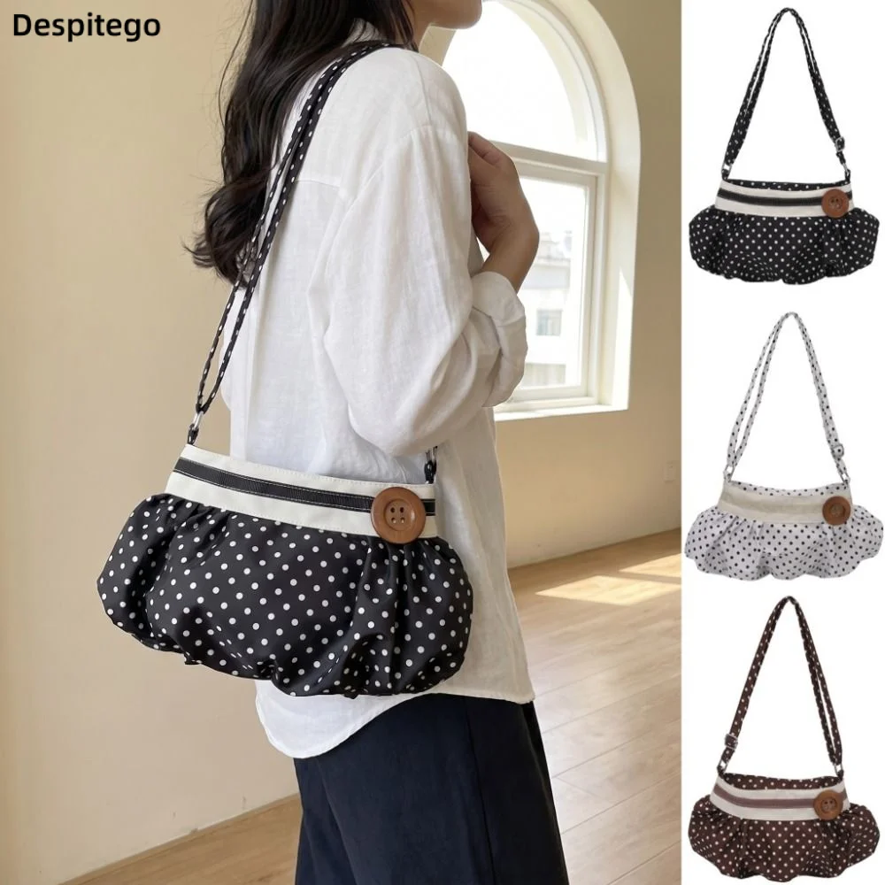 Casual Korean Style Polka Dot Shoulder Bag Canvas Cute Pleated Underarm Bag Fashion Large Capacity Printing Handbag Girls
Casual Korean Style Polka Dot Shoulder Bag Canvas Cute Pleated Underarm Bag Fashion Large Capacity Printing Handbag Girls