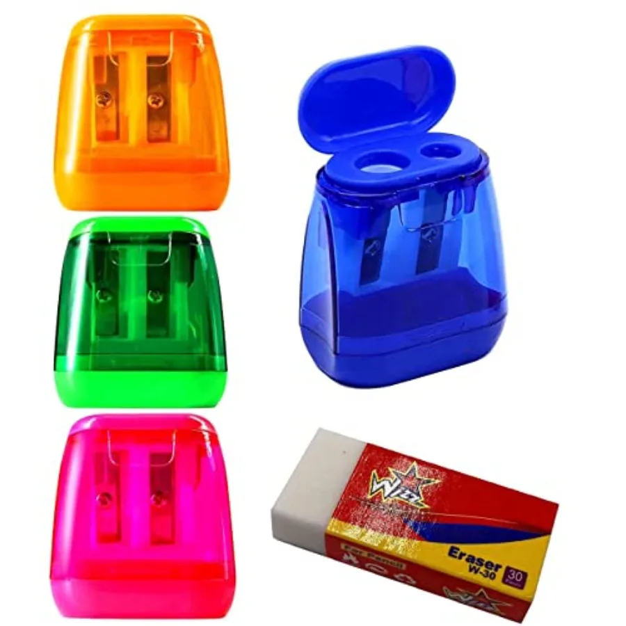 4-Pack Dual-Hole Pencil Sharpeners with Lid and Bonus Eraser Compact, Colorful, Durable Ideal for,Students and Artists Colored
4-Pack Dual-Hole Pencil Sharpeners with Lid and Bonus Eraser Compact, Colorful, Durable Ideal for,Students and Artists Colored
