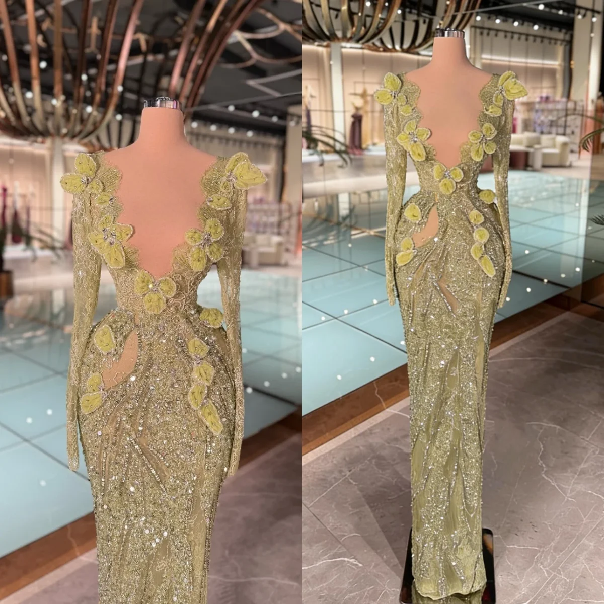 Romantic Sequins Prom Gowns Long Sleeveless Deep V Neck Mermaid Evening Dresses Beaded Customized Dinner Party
Romantic Sequins Prom Gowns Long Sleeveless Deep V Neck Mermaid Evening Dresses Beaded Customized Dinner Party