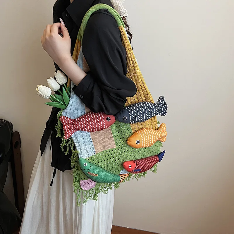 Large Capacity Tote Bag, Retro Fringe & Knit Crochet Crossbody, Artistic Patchwork Design Versatile Shoulder Bag
Large Capacity Tote Bag, Retro Fringe & Knit Crochet Crossbody, Artistic Patchwork Design Versatile Shoulder Bag