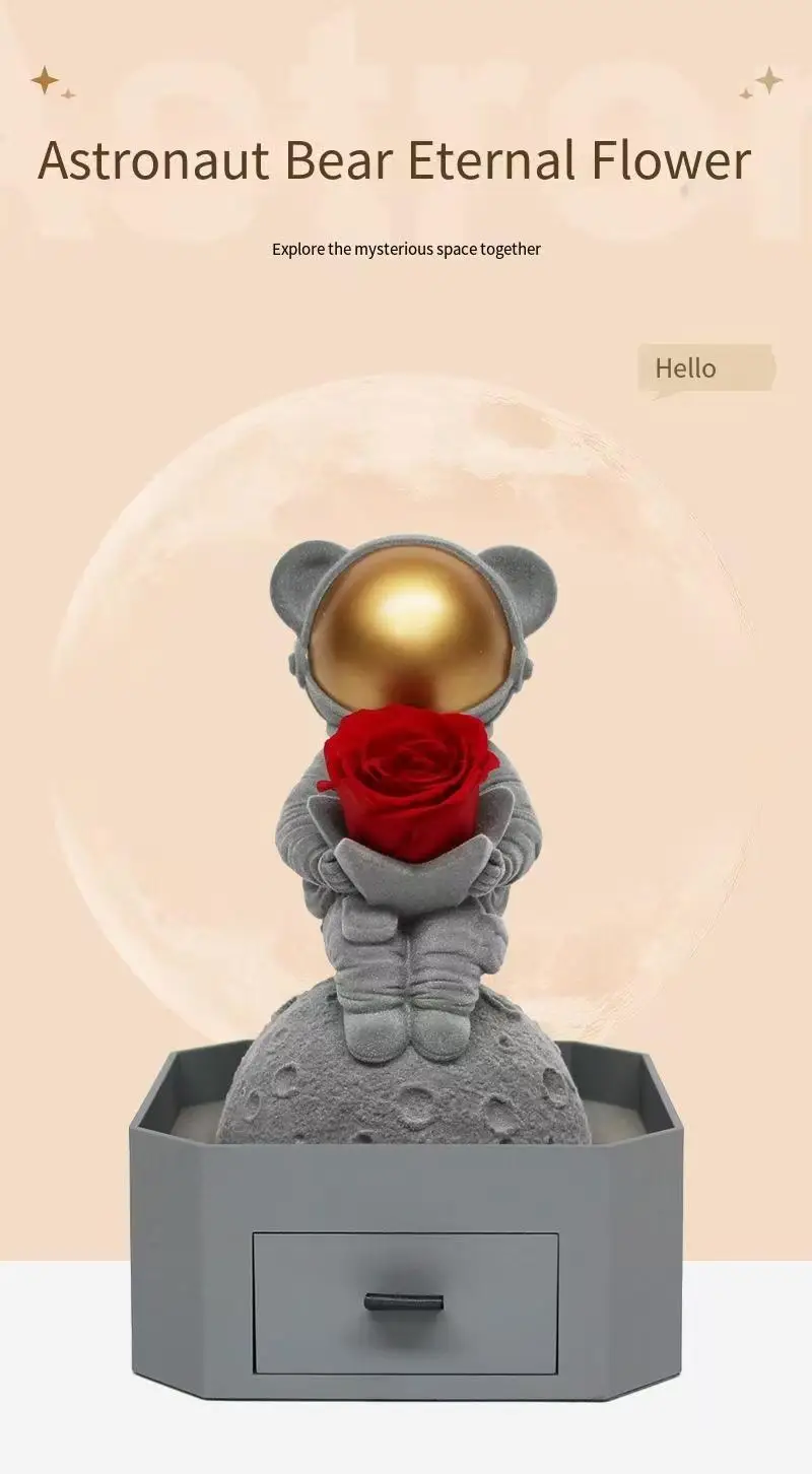 Acrylic cover jewelry box astronaut plush teddy bear eternal flower Valentine's Day Christmas gift for boyfriend and girlfriend 
Acrylic cover jewelry box astronaut plush teddy bear eternal flower Valentine's Day Christmas gift for boyfriend and girlfriend
