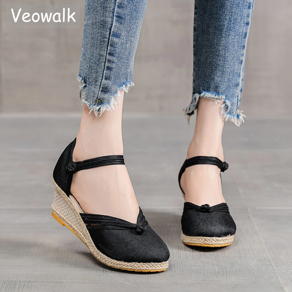 Veowalk/женские льняные хлопковые эспадрильи на высоком каблуке 6 см, летние женские сандалии ручной работы с ремешком на щиколотке, удобная повседневная обувь
Veowalk/женские льняные хлопковые эспадрильи на высоком каблуке 6 см, летние женские сандалии ручной работы с ремешком на щиколотке, удобная повседневная обувь