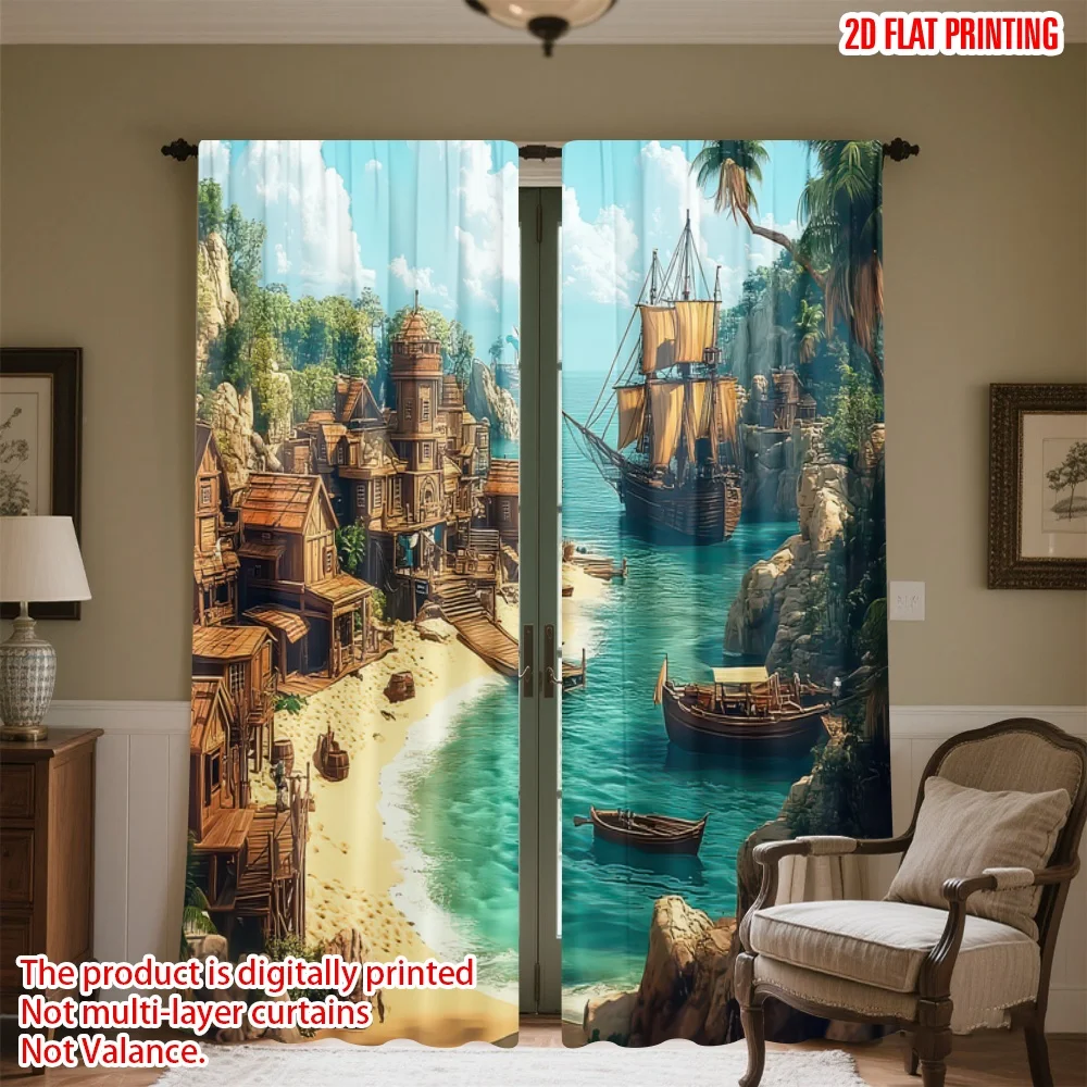 2D flat printing 2pcs Window Curtains Sunny Pirate Cove Scene Digital Printed Polyester Drapes Festive Wall Decor Perfect for
2D flat printing 2pcs Window Curtains Sunny Pirate Cove Scene Digital Printed Polyester Drapes Festive Wall Decor Perfect for