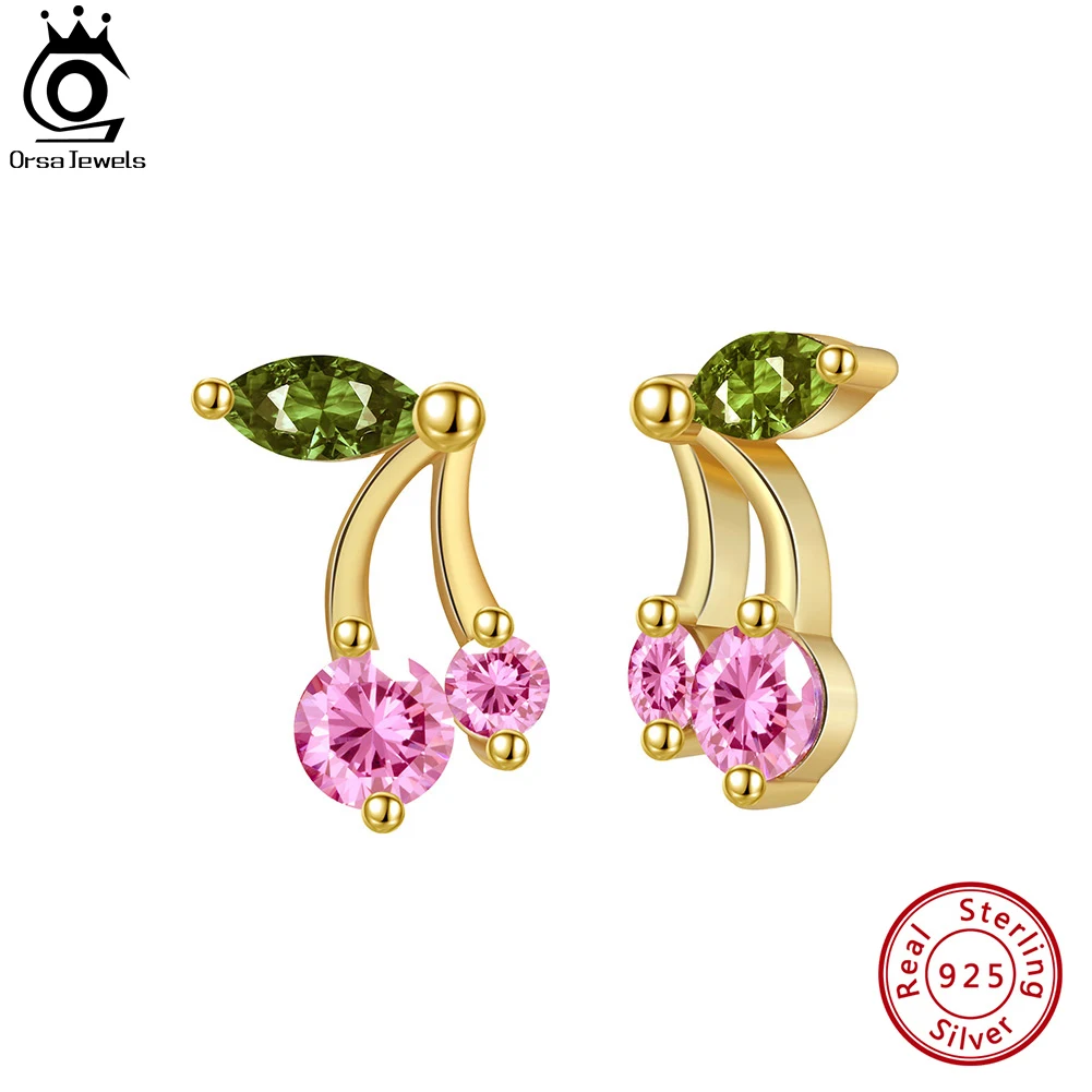 ORSA JEWELS Cute 925 Sterling Silver Earrings Green Pink Cherry Shape 5A Cubic Zirconia Stud Earrings for Women Jewelry EQE120
ORSA JEWELS Cute 925 Sterling Silver Earrings Green Pink Cherry Shape 5A Cubic Zirconia Stud Earrings for Women Jewelry EQE120