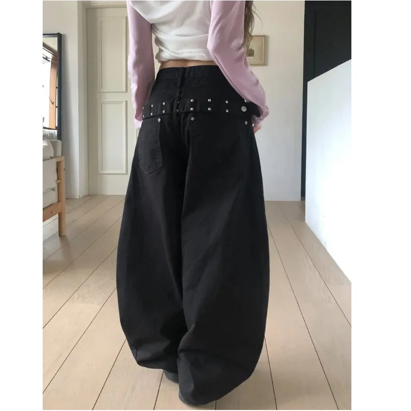 Retro Studs on Back Waist Belt Design Loose Wide Leg Jeans Casual High Waist Long Pants Cotton Denim Non-Stretch Summer Jeans
Retro Studs on Back Waist Belt Design Loose Wide Leg Jeans Casual High Waist Long Pants Cotton Denim Non-Stretch Summer Jeans