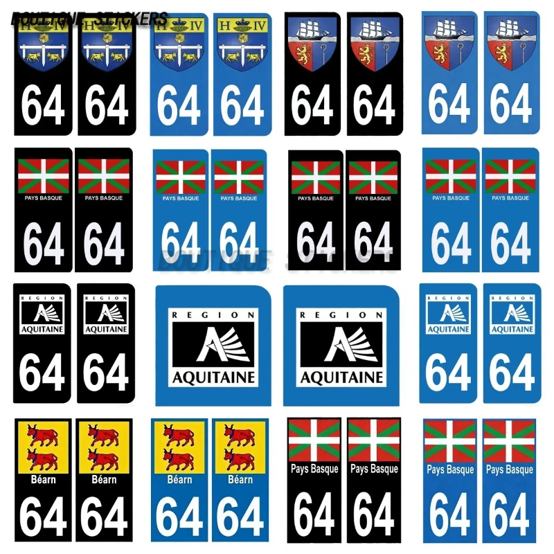 2Pcs Autocollant plaque d'immatriculation France bleu noir 64 blason Pau St Jean de Luz Pays Basque Car and motorcycle stickers
2Pcs Autocollant plaque d'immatriculation France bleu noir 64 blason Pau St Jean de Luz Pays Basque Car and motorcycle stickers