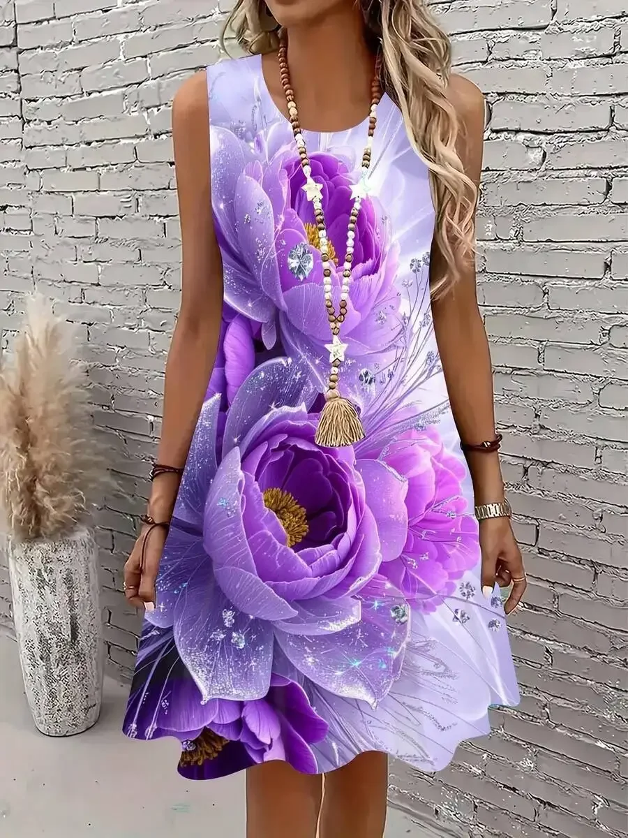 Purple Peony Print Sleeveless Dress Summer Beach Casual Women
Purple Peony Print Sleeveless Dress Summer Beach Casual Women